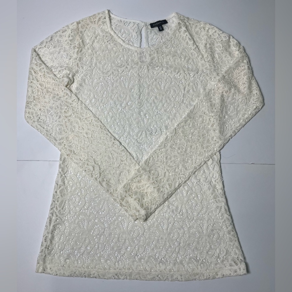 Dynamite Cream Floral Lace Long Sleeve Top Coquette Whimsigoth M